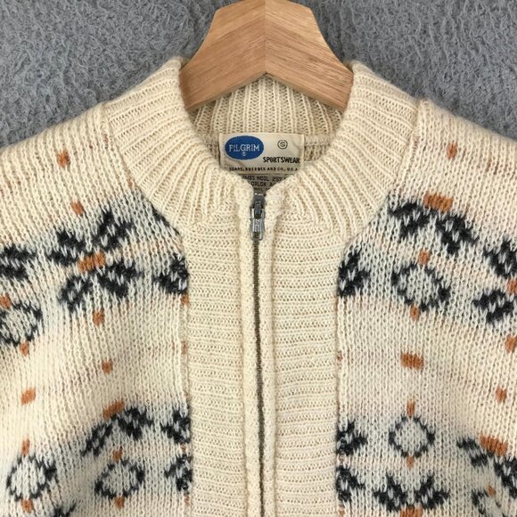 Vintage Sears Pilgrim Sportswear Mohair Wool Cardigan Sweater Zip Size S - Picture 2 of 8